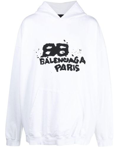Balenciaga Hoodie mit Logo-Print - Weiß