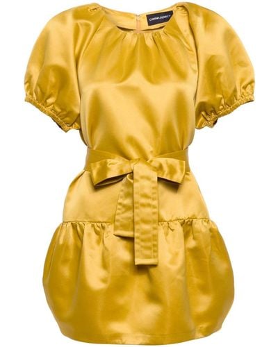 Cynthia Rowley Puff-sleeve Tulip-satin Mini Dress - Yellow
