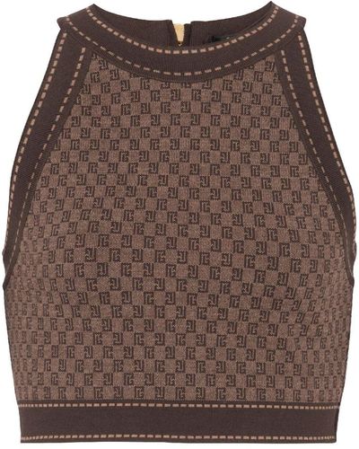 Balmain Haut crop à motif en jacquard - Marron