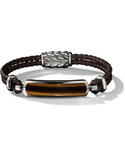 David Yurman Exotic Stone Bar Station Tiger Eye And Leather Bracelet - Metallic