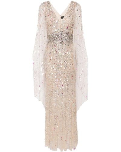 Jenny Packham Honey Pie Sequin-embellished Cape Gown - Natural