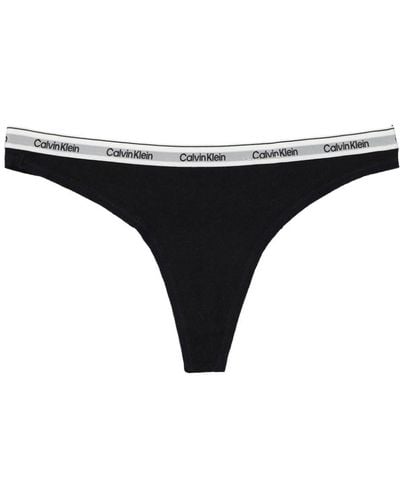 Calvin Klein Logo-waistband Mid-rise Thong - Black