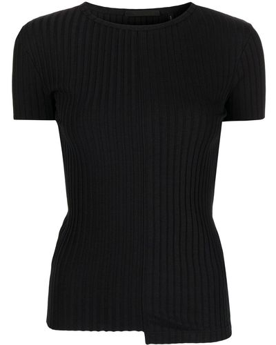 Helmut Lang Camiseta de canalé asimétrica - Negro