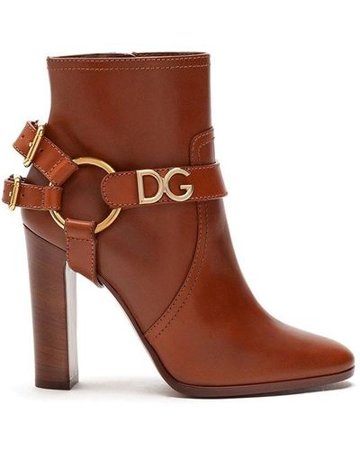 Dolce & Gabbana Ankle Boots In Cowhide With Dg Bracket Logo - Brown