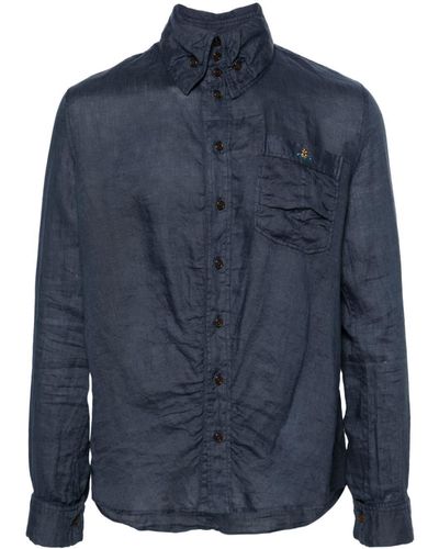 Vivienne Westwood Orb-embroidered Linen Shirt - Blue