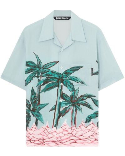 Palm Angels Bowlinghemd mit Palms Row-Print - Blau