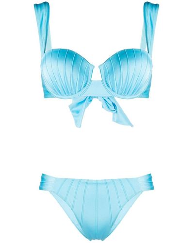 Noire Swimwear Underwire-cup Tie-fastening Bikini Set - Blue