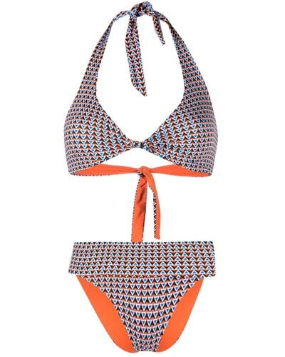 Fisico Geometric-pattern Reversible Bikini Set - Red