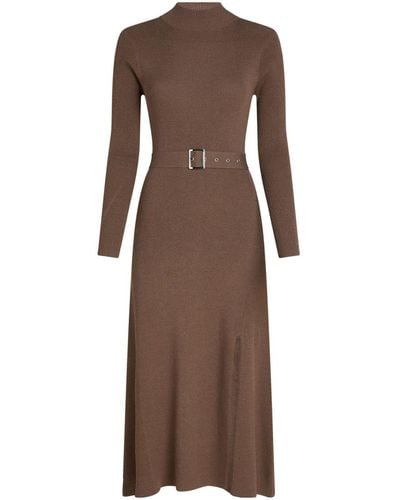 Karl Lagerfeld Belted Ribbed-Knit Dress - Brown
