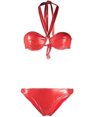antonella rizza Ariel High-shine Halterneck Bikini - Red