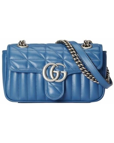 Gucci gg Marmont Mini Leather Shoulder Bag - Blue