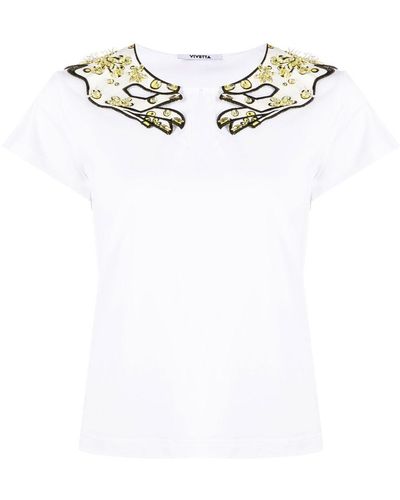 Vivetta T-shirt orné de cristal à mancherons - Blanc