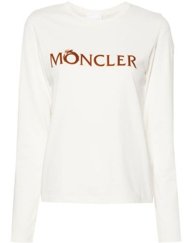 Moncler Langarmshirt mit geflocktem Logo - Weiß
