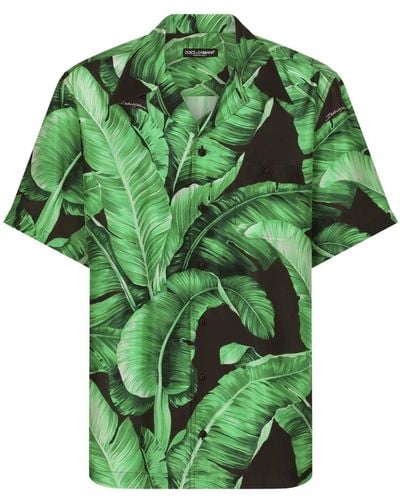 Dolce & Gabbana Camicia Hawaii in seta stampa Banano - Verde
