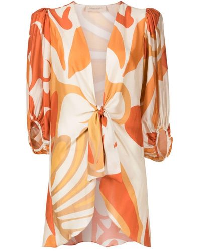 Adriana Degreas Swirl-print Front-tie Blouse - Orange