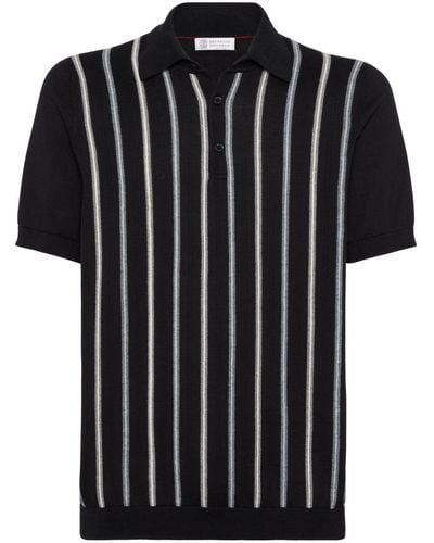 Brunello Cucinelli Stripe-jacquard Polo Shirt - Black