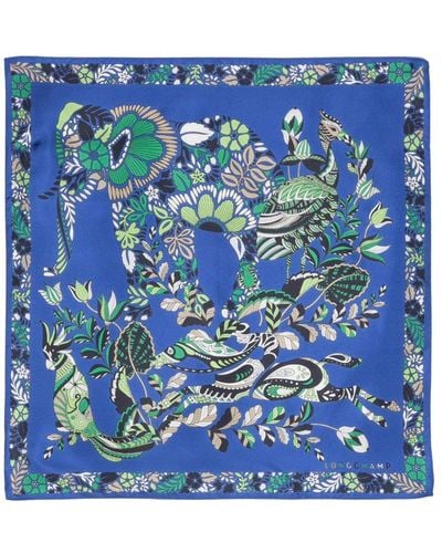 Longchamp Foulard Forêt à fleurs - Bleu
