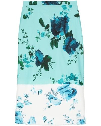Erdem Falda de tubo con motivo floral - Azul