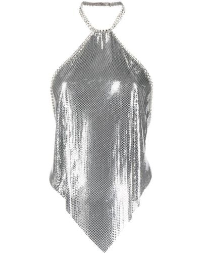 Rabanne Top con cuello halter y apliques de cristal - Gris