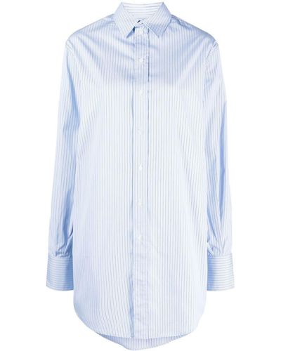 Sa Su Phi Long-length Striped Cotton Shirt - Blue
