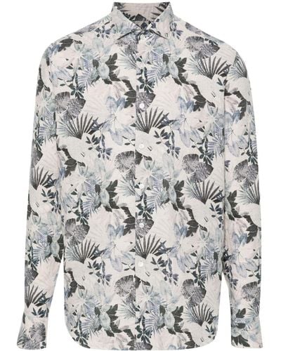 Xacus Floral-print Linen Shirt - Grey