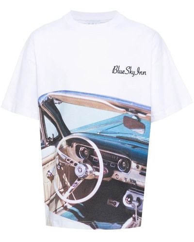 BLUE SKY INN Car-print Cotton T-shirt - White