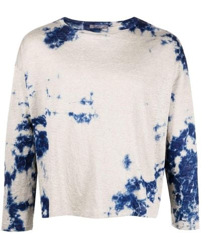 Suzusan Tie-dye Print Linen T-shirt - Blue