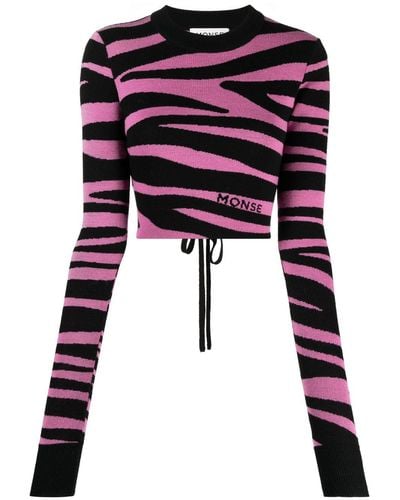Monse Zebra-knit Cropped Sweater - Black