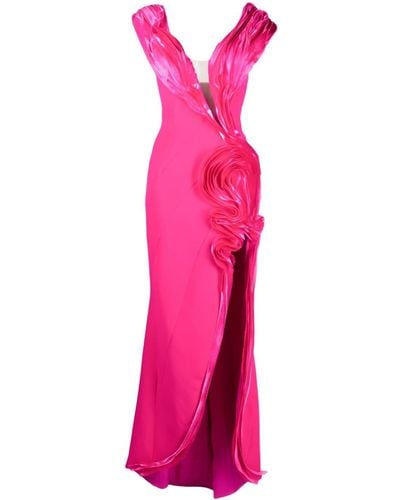 Gaby Charbachy Plunging V-neck Long Dress - Pink