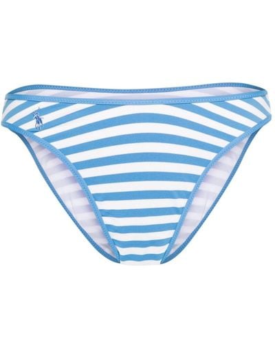 Polo Ralph Lauren Gestreiftes Pikee-Bikinihöschen - Blau