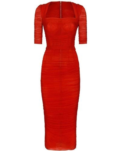 Dolce & Gabbana Pleated Pencil Dress - Red