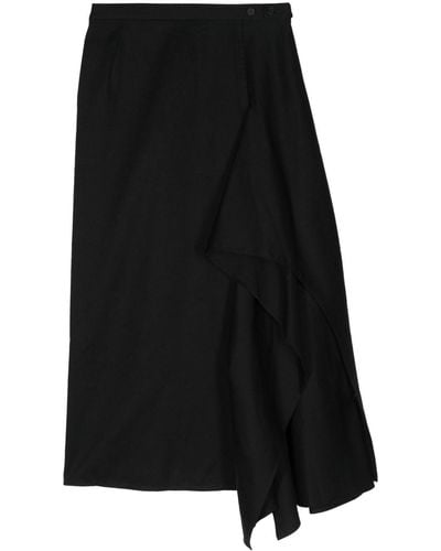 Yohji Yamamoto Draped Cotton Midi Skirt - Black