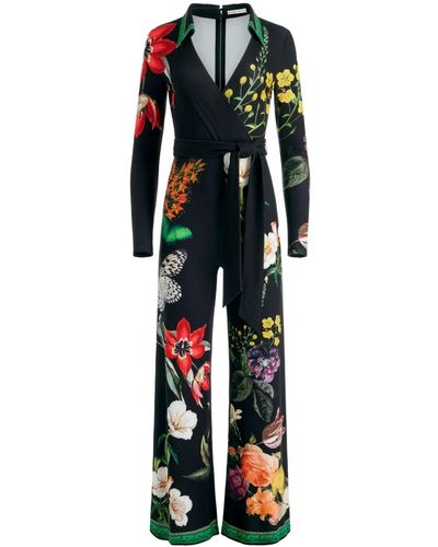 Alice + Olivia Melinda Floral-print Wrap Jumpsuit - Black