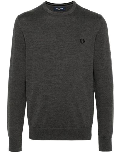 Fred Perry Logo-embroidered Mélange Sweater - Grey