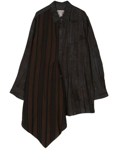 Ziggy Chen Striped-underlayer Paneled Shirt - Black