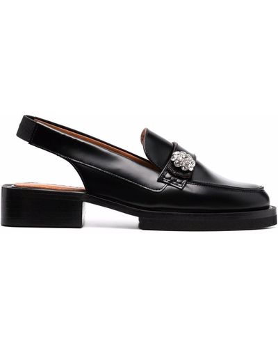 Ganni Slingback-Loafer mit Kristallen - Schwarz