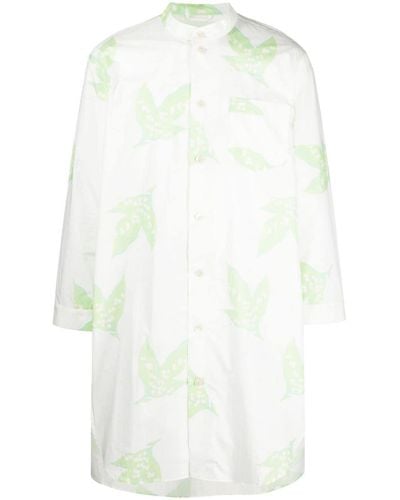 Bode Leaf-print Band-collar Shirt - White