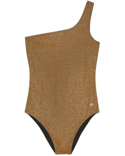 Balenciaga Glitter-detailed One Shoulder Swimsuit - Natural