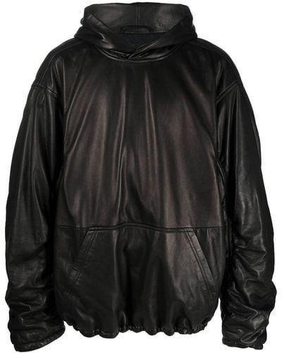 Balenciaga Pullover Leather Hoodie - Black