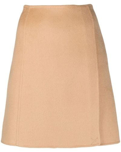 P.A.R.O.S.H. Side-slit High-waisted Wool Skirt - Natural