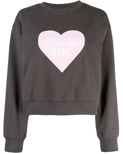 Chocoolate Heart-print Cropped Cotton Sweatshirt - Gray