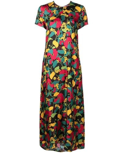 La DoubleJ Swing Floral-print Silk Midi Dress - Green