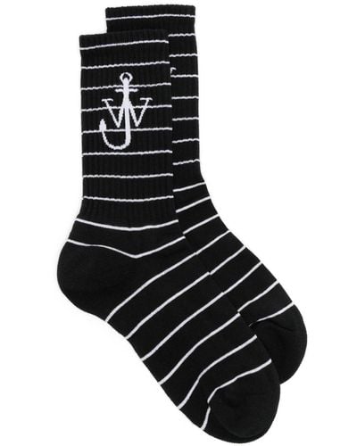 JW Anderson Anchor-logo Striped Socks - Black