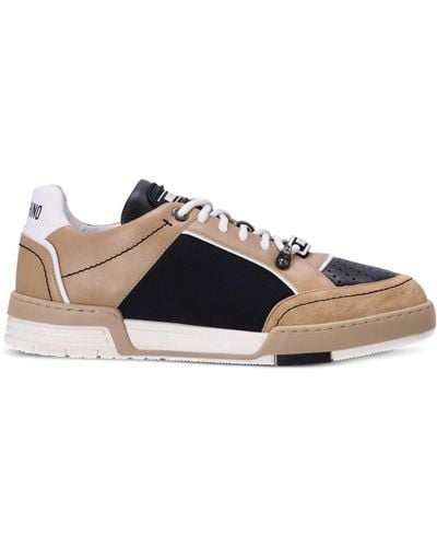 Moschino M. Logo-appliqué Leather Sneakers - Natural