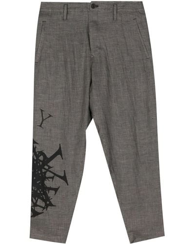 Yohji Yamamoto Pantalones con estampado pied de poule - Gris