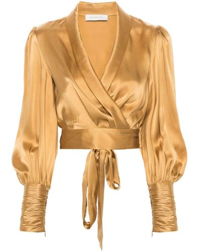 Zimmermann Silk Cropped Wrap Top - Metallic