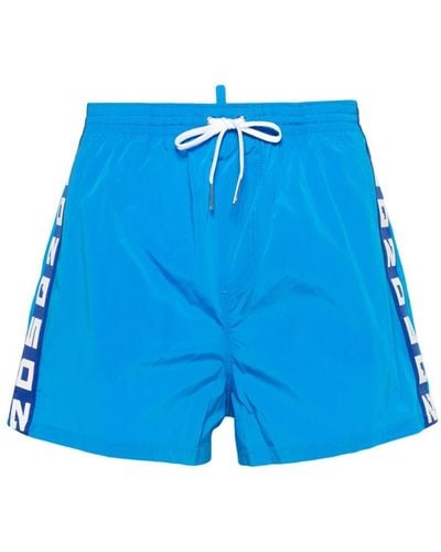 DSquared² Logo-straps Elasticated-waistband Swim Shorts - Blue