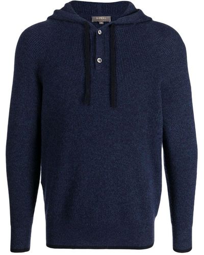 N.Peal Cashmere Half-button Ribbed Hoodie - Blue