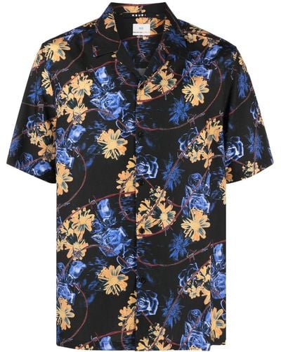Ksubi Cuban-collar Floral-print Shirt - Blue