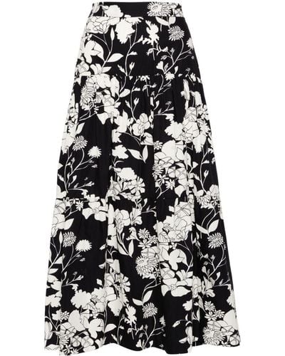 Maje Floral-print Tiered Maxi Skirt - Black